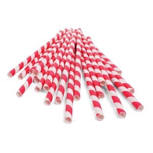 Valentines Packaging: Red stripe retro paper party straws (144)