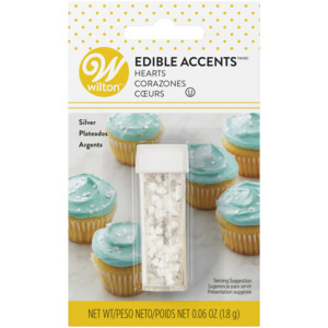 Valentines Icing: Edible glitter shapes Silver hearts by Wilton