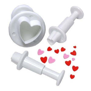 Valentines Icing Cutters: Set 3 heart shape plunger ejector cutters set No 1