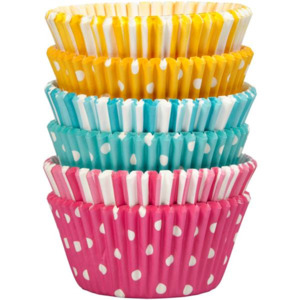 Easter Cupcake Papers: Polka Dots and stripes Standard cupcake papers 150 Pinks Aqua & Yellow
