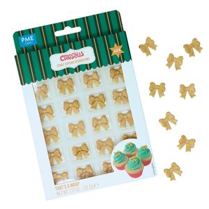 Christmas sugar icing decorations 24 pack That's a wrap Gold bows