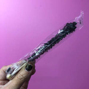 Black Sprinkles: Rock Candy lollipop Long wooden stick Black sugar
