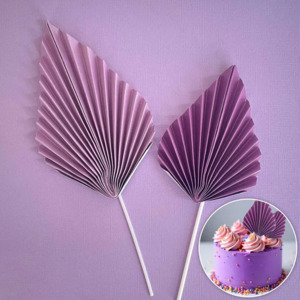 Paper palm leaf fan decorative cake topper 2 per pack Purple