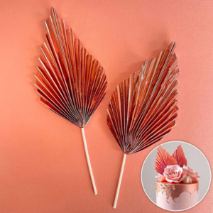 Paper palm leaf fan decorative cake topper 2 per pack Metallic Rose gold