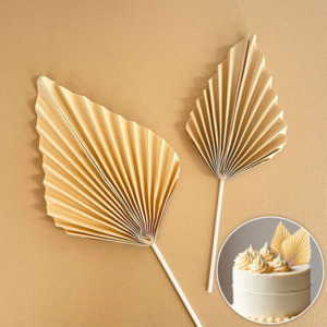 Paper palm leaf fan decorative cake topper 2 per pack Cream