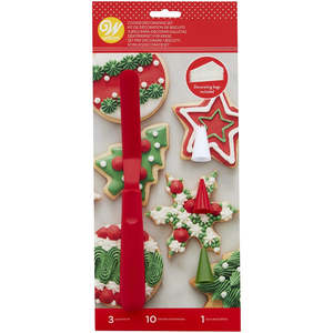 Tools Cutters: Wilton Christmas cookie or treat decorating kit Piping nozzles bag and spatula