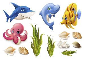Sharks: Character edible icing image sheet Under the sea creatures