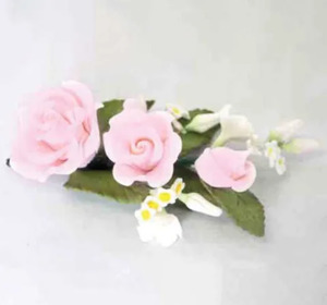 Flowers On Cakes: Pink Roses Icing floral spray with blossoms & leaves