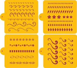 Scrolls Lacey Stencils: swags scrolls and flowers to apply over lace on a cake Sugarveil stencil collection