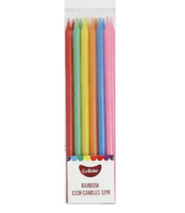 Long Candles: 12cm tall candles RAINBOW (12)