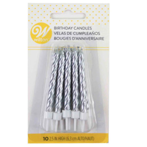 Metallic Silver twist candles with holders pack of 10