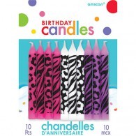 Animal Safari print pink purple & white candles pack of 10