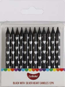 Shorter Candles: Black Candles with Silver Hearts (12)
