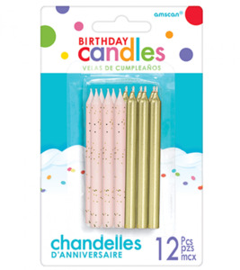 METALLIC Pink and gold glitter candles pack of 12