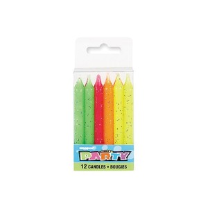Shorter Candles: Neon glitter Large candles pack of 12