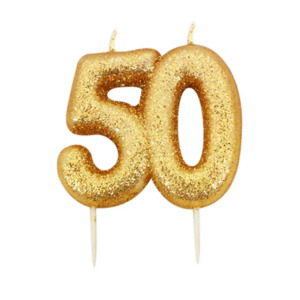 Special Age number candle gold glitter 50
