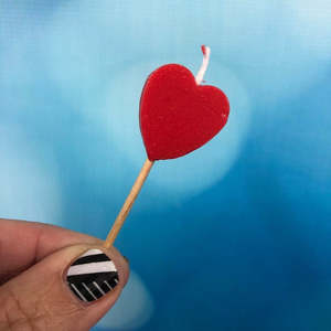 Alphabet or numeral candle on wooden pick Co-ordinating red heart