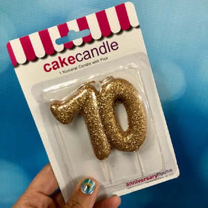 Special Age number candle gold glitter 70