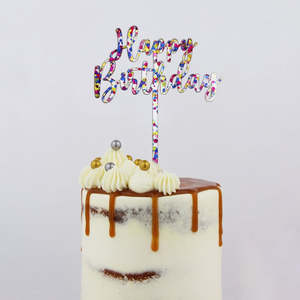 Small Gobake HAPPY BIRTHDAY Acrylic economy mirror topper Rainbow Glitter