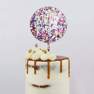 All: Round Circle Layered clear topper Rainbow Glitter HAPPY BIRTHDAY Acrylic economy topper