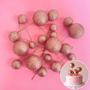 Glitter Rose Gold foam ball deco toppers 20 pieces