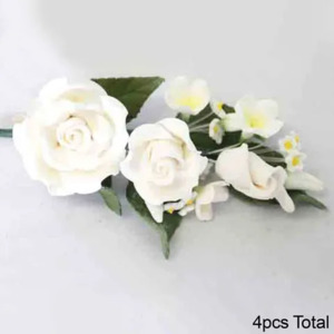 Flowers On Cakes: White Roses Icing floral spray with blossoms & leaves