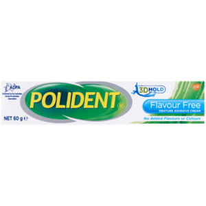 Denture Orthodontic Care: Polident Flavour Free Denture Adhesive Cream 60g