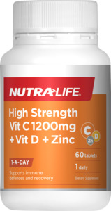 Nutralife® High Strength Vit C 1200mg + Vit D + Zinc 60s