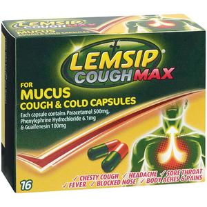 Chesty Cough: Lemsip Cough Max for Mucus Cough & Cold Capsules 16 Pack