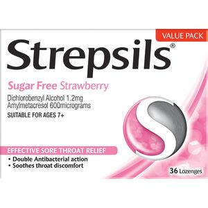 Sore Throat: Strepsils Sugar Free Lozenges 36s Strawberry