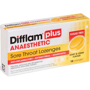 Sore Throat: Difflam Plus Anaesthetic Sore Throat Lozenge Honey & Lemon