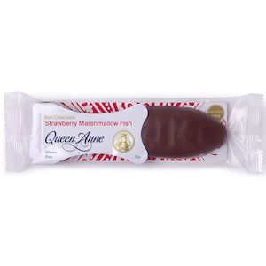 Chocolate Bars: Queen Anne Strawberry Marshmallow Chocolate Fish
