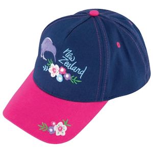 Kiwi Kids: Childs Cap Kiwi and Bouquet Flowers Navy and Pink