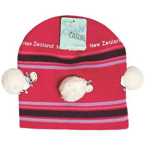 Kiwi Kids: Childs Beanie Sheep with Pom Poms Pink