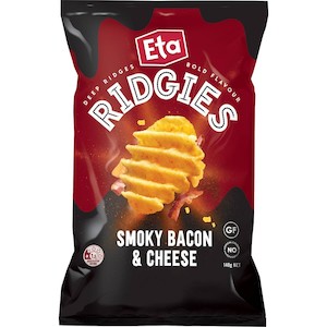Snack Foods: Eta Ridges Chips Smoky Bacon & Cheese 140g