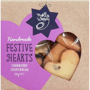 Molly Woppy Shortbread Cranberry Christmas Hearts 100g