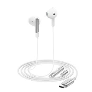 Universal Digital USB-C Wired Earphones with Microphone, Nylon Braided Wire (L3) White