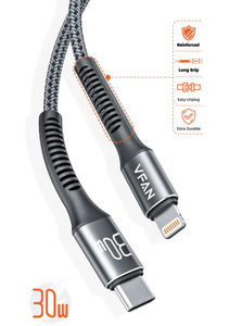 Super Fast Charging Cable with Reinforced Long Grip (X22) - 30W Lightning to Typ&hellip;