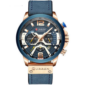 Watches: Luxury Chronograph Men Watches Leather Luxury Waterproof Sport Watch clock men curren Wristwatch