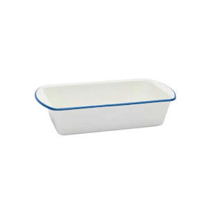 Baking Oven Dishes: Falcon Enamel Loaf Pan - White with Blue Rim