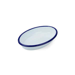 Baking Oven Dishes: Falcon Enamel Oval Pie Dish - White with Blue Rim