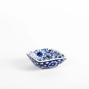 Kitchen Ceramics: Small Square Bowl with Blue Flowers *** CLEARANCE - 20% OFF! ***