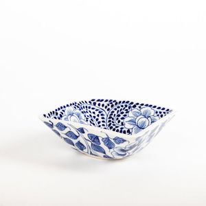 Kitchen Ceramics: Square Bowl with Blue Flowers & Swirls *** CLEARANCE - 20% OFF! ***