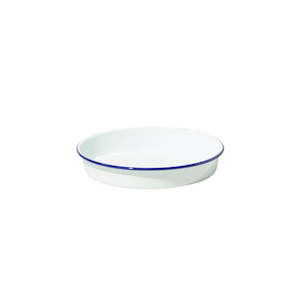 Falcon Enamelware: Falcon Enamel Deep Pan / Tray (Round) - White with Blue Rim