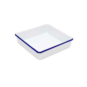 Baking Oven Dishes: Falcon Enamel Brownie Dish - White with Blue Rim