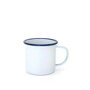 Falcon Enamel Mugs - White with Blue Rim (2 sizes)