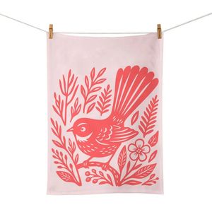100%NZ Tea Towel – Woodcut Fantail