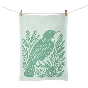 100%NZ Tea Towel – Woodcut Tūī