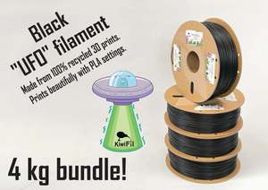 All Our 1 75 Mm Filament: Black "UFO Filament" (prints like PLA), 100% Recycled 3D PRINTS, 1.75mm, 4kg bundle