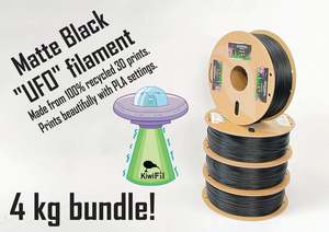 Matte Black "UFO Filament" (prints like PLA), 100% Recycled 3D PRINTS, 1.75mm, 4kg bundle